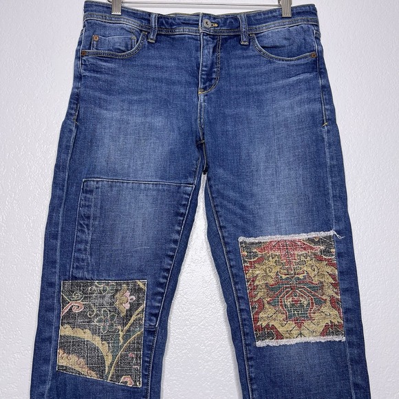 Pilcro Tapestry‎ Mid-Rise Boyfriend Jeans Patchwork Size 28 Boho Festival - Picture 4 of 12